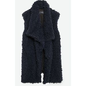 ZARA Navy Faux Fur Vest Women's Size S